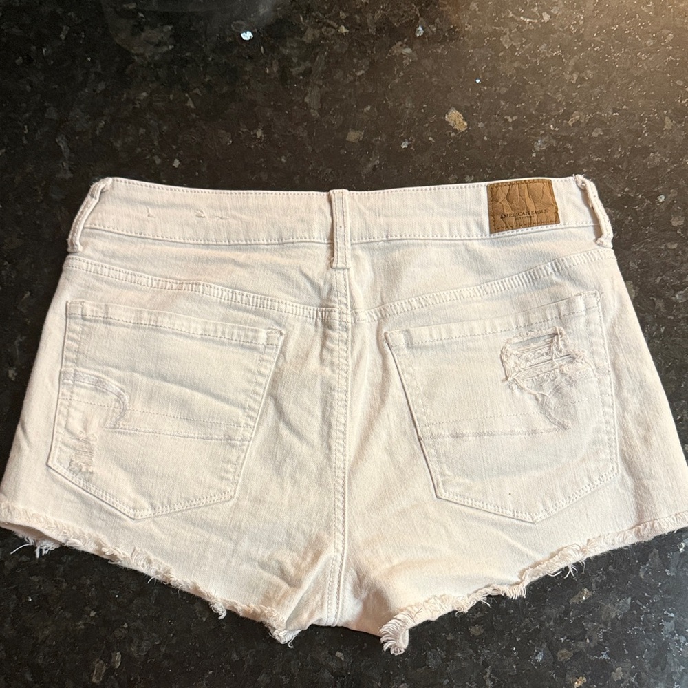 American Eagle Outfitters Women's Ripped Cream Jean Shorts - Picture 3 of 5